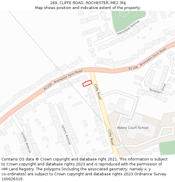 269, CLIFFE ROAD, ROCHESTER, ME2 3NJ: Location map and indicative extent of plot