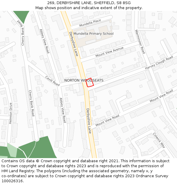 269, DERBYSHIRE LANE, SHEFFIELD, S8 8SG: Location map and indicative extent of plot