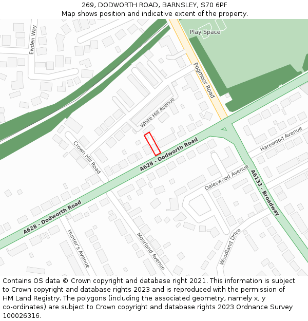 269, DODWORTH ROAD, BARNSLEY, S70 6PF: Location map and indicative extent of plot