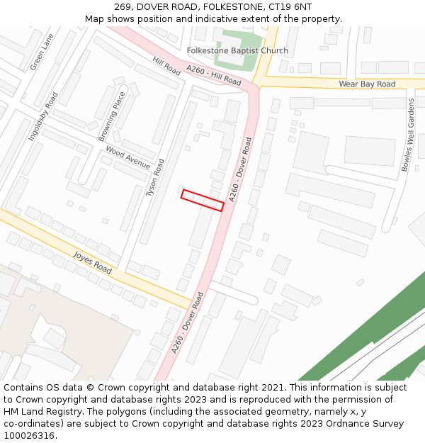 269, DOVER ROAD, FOLKESTONE, CT19 6NT: Location map and indicative extent of plot