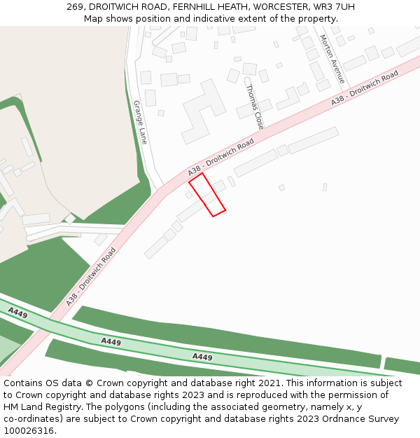 269, DROITWICH ROAD, FERNHILL HEATH, WORCESTER, WR3 7UH: Location map and indicative extent of plot