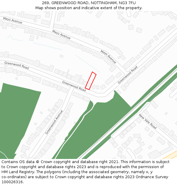 269, GREENWOOD ROAD, NOTTINGHAM, NG3 7FU: Location map and indicative extent of plot