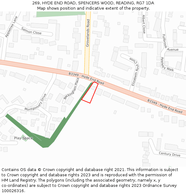 269, HYDE END ROAD, SPENCERS WOOD, READING, RG7 1DA: Location map and indicative extent of plot