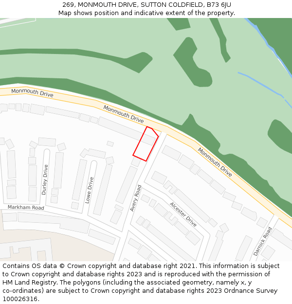 269, MONMOUTH DRIVE, SUTTON COLDFIELD, B73 6JU: Location map and indicative extent of plot