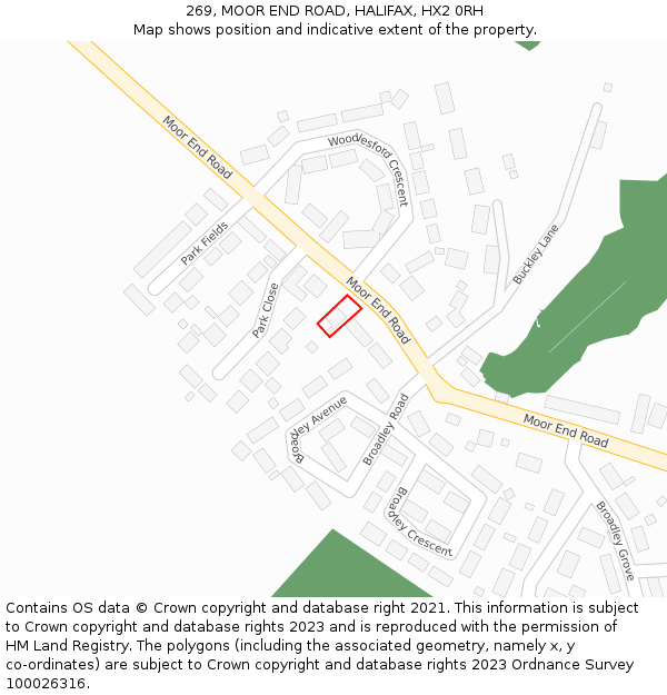 269, MOOR END ROAD, HALIFAX, HX2 0RH: Location map and indicative extent of plot
