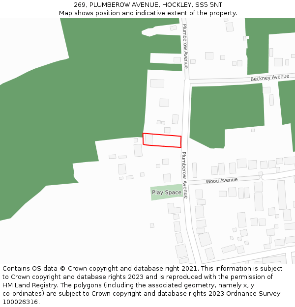 269, PLUMBEROW AVENUE, HOCKLEY, SS5 5NT: Location map and indicative extent of plot