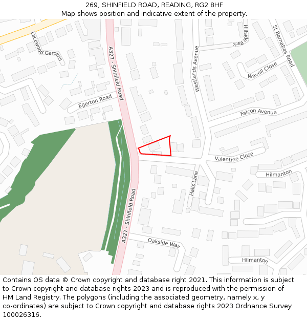 269, SHINFIELD ROAD, READING, RG2 8HF: Location map and indicative extent of plot