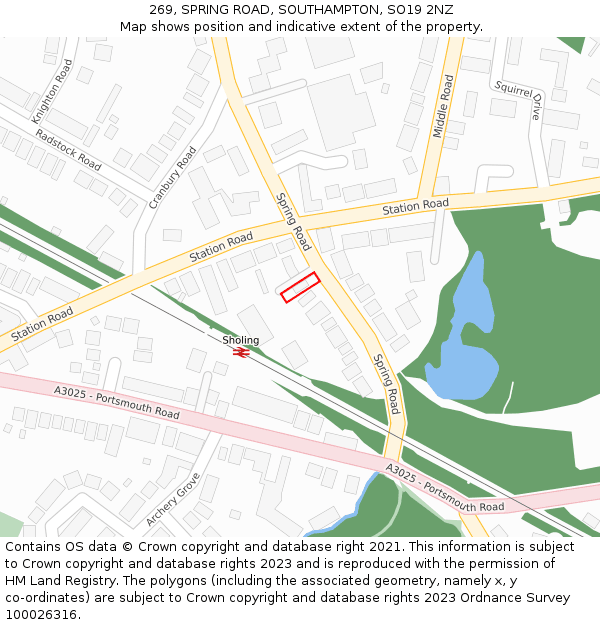 269, SPRING ROAD, SOUTHAMPTON, SO19 2NZ: Location map and indicative extent of plot