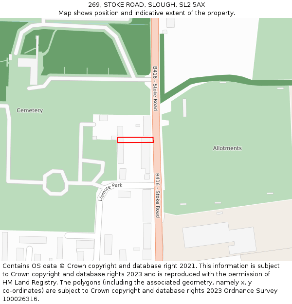 269, STOKE ROAD, SLOUGH, SL2 5AX: Location map and indicative extent of plot