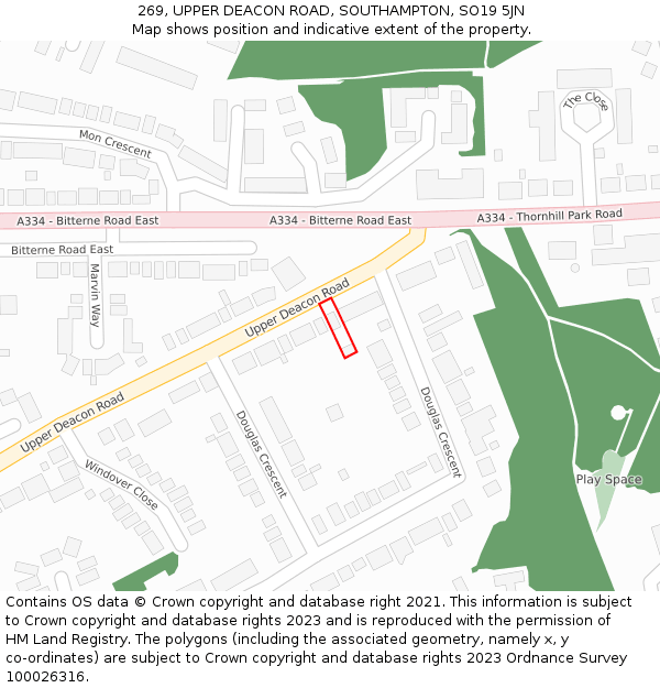 269, UPPER DEACON ROAD, SOUTHAMPTON, SO19 5JN: Location map and indicative extent of plot