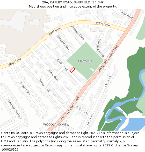 26A, CARLBY ROAD, SHEFFIELD, S6 5HP: Location map and indicative extent of plot