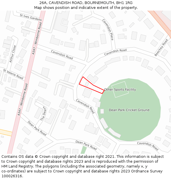 26A, CAVENDISH ROAD, BOURNEMOUTH, BH1 1RG: Location map and indicative extent of plot