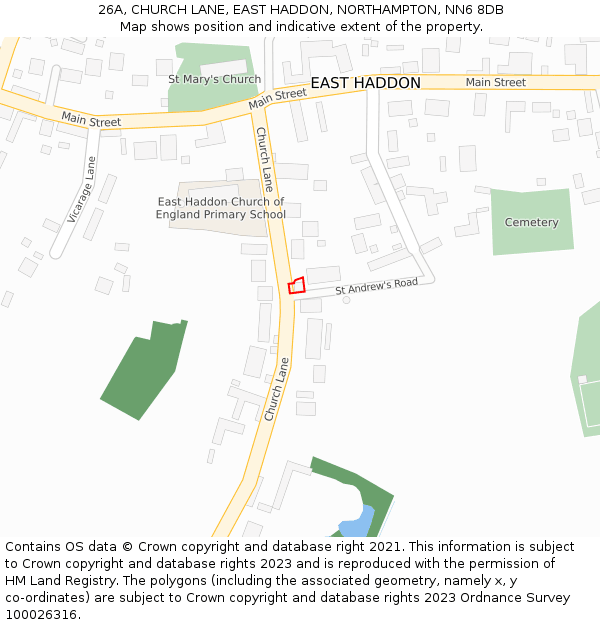26A, CHURCH LANE, EAST HADDON, NORTHAMPTON, NN6 8DB: Location map and indicative extent of plot