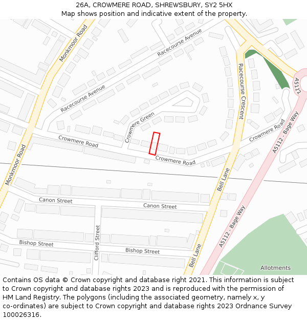 26A, CROWMERE ROAD, SHREWSBURY, SY2 5HX: Location map and indicative extent of plot