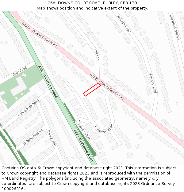 26A, DOWNS COURT ROAD, PURLEY, CR8 1BB: Location map and indicative extent of plot