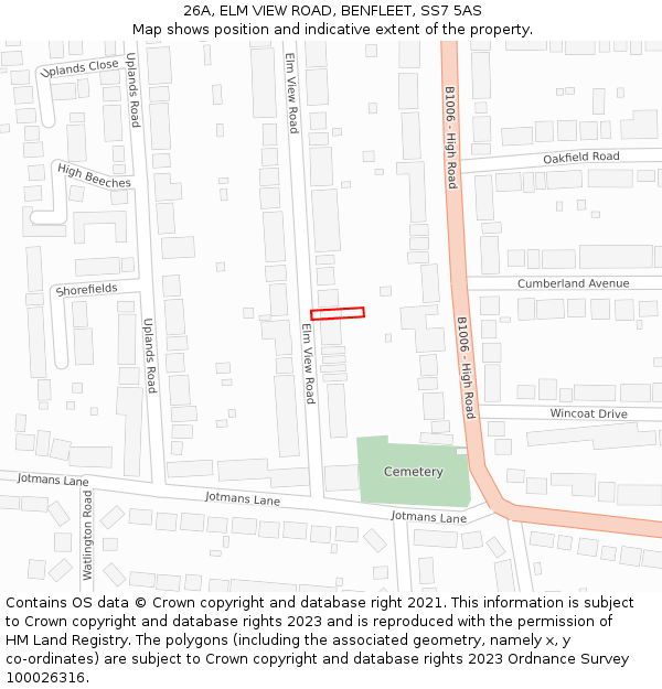 26A, ELM VIEW ROAD, BENFLEET, SS7 5AS: Location map and indicative extent of plot