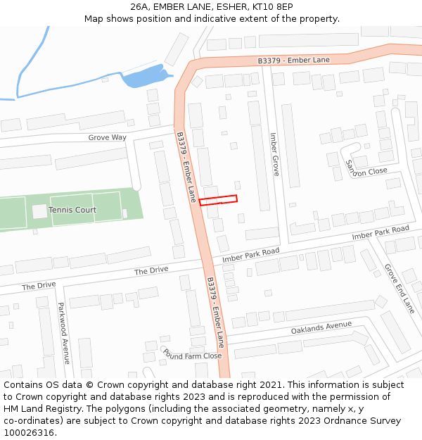 26A, EMBER LANE, ESHER, KT10 8EP: Location map and indicative extent of plot