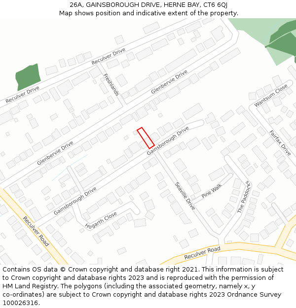 26A, GAINSBOROUGH DRIVE, HERNE BAY, CT6 6QJ: Location map and indicative extent of plot