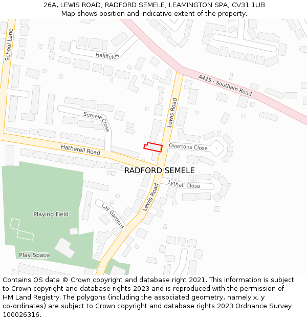 26A, LEWIS ROAD, RADFORD SEMELE, LEAMINGTON SPA, CV31 1UB: Location map and indicative extent of plot