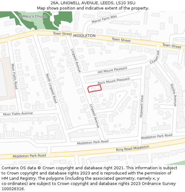 26A, LINGWELL AVENUE, LEEDS, LS10 3SU: Location map and indicative extent of plot