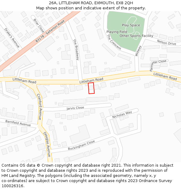 26A, LITTLEHAM ROAD, EXMOUTH, EX8 2QH: Location map and indicative extent of plot