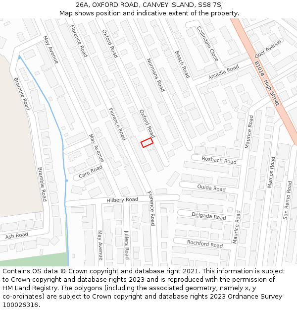 26A, OXFORD ROAD, CANVEY ISLAND, SS8 7SJ: Location map and indicative extent of plot