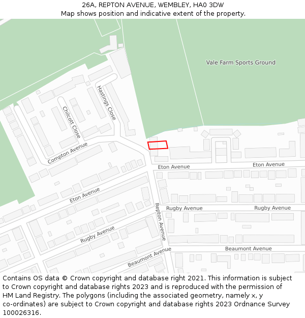 26A, REPTON AVENUE, WEMBLEY, HA0 3DW: Location map and indicative extent of plot