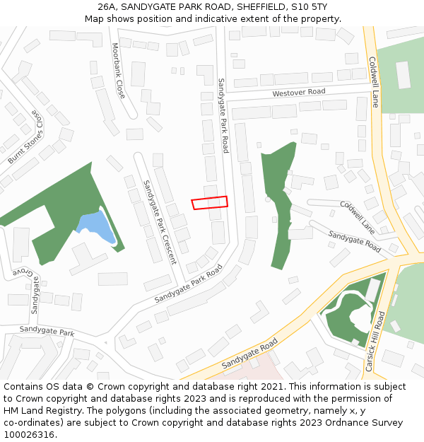 26A, SANDYGATE PARK ROAD, SHEFFIELD, S10 5TY: Location map and indicative extent of plot