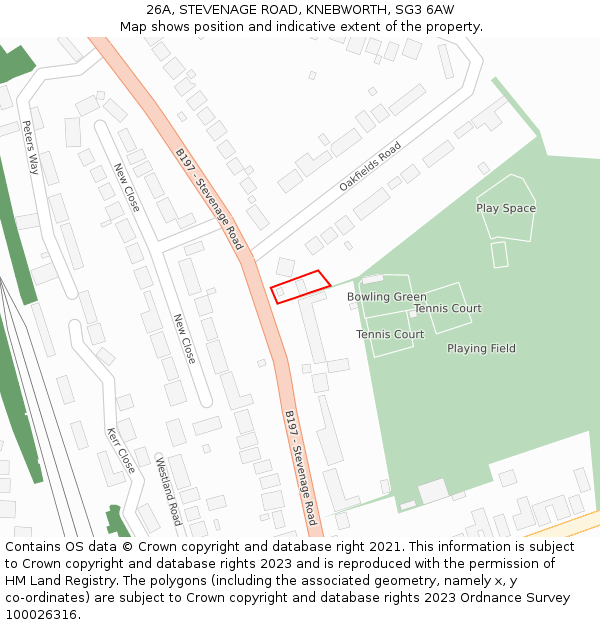 26A, STEVENAGE ROAD, KNEBWORTH, SG3 6AW: Location map and indicative extent of plot