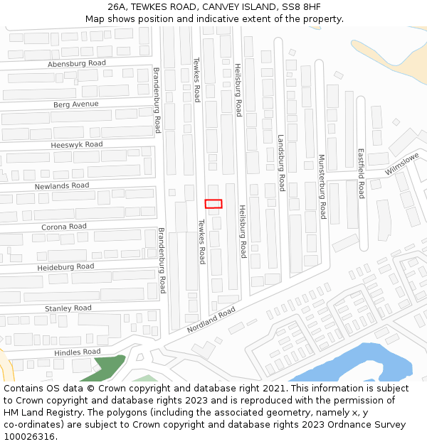 26A, TEWKES ROAD, CANVEY ISLAND, SS8 8HF: Location map and indicative extent of plot