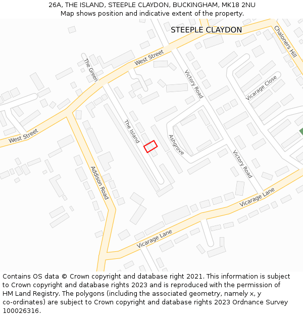 26A, THE ISLAND, STEEPLE CLAYDON, BUCKINGHAM, MK18 2NU: Location map and indicative extent of plot