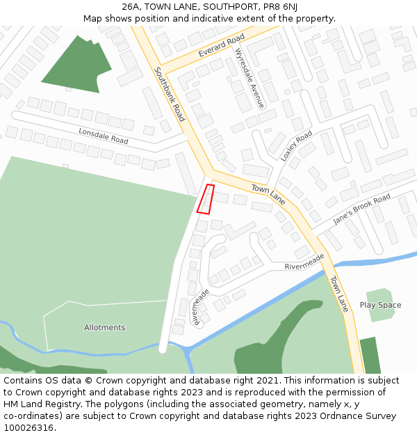 26A, TOWN LANE, SOUTHPORT, PR8 6NJ: Location map and indicative extent of plot