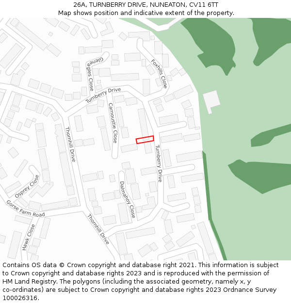 26A, TURNBERRY DRIVE, NUNEATON, CV11 6TT: Location map and indicative extent of plot