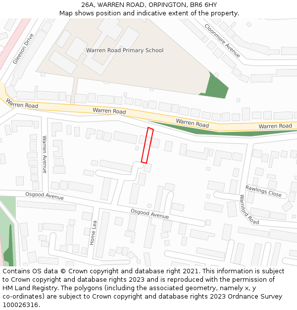 26A, WARREN ROAD, ORPINGTON, BR6 6HY: Location map and indicative extent of plot