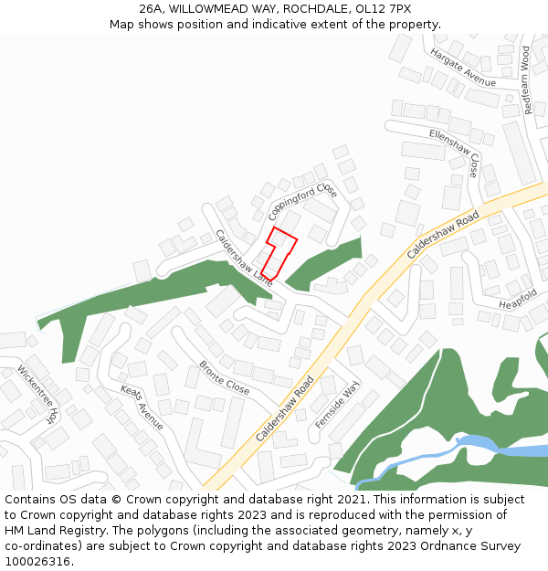 26A, WILLOWMEAD WAY, ROCHDALE, OL12 7PX: Location map and indicative extent of plot