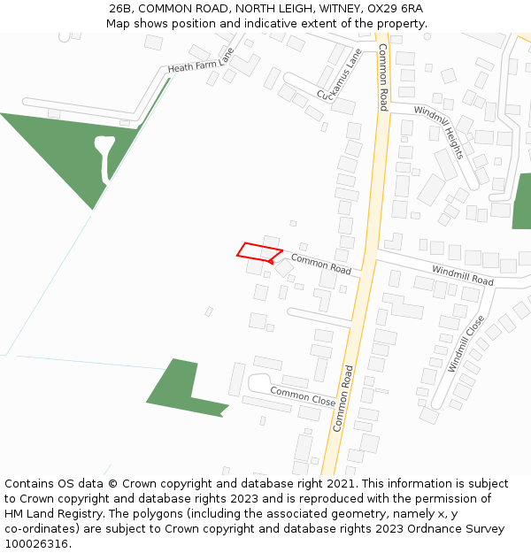 26B, COMMON ROAD, NORTH LEIGH, WITNEY, OX29 6RA: Location map and indicative extent of plot