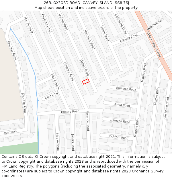 26B, OXFORD ROAD, CANVEY ISLAND, SS8 7SJ: Location map and indicative extent of plot