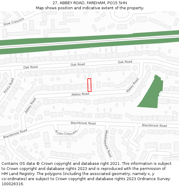 27, ABBEY ROAD, FAREHAM, PO15 5HN: Location map and indicative extent of plot