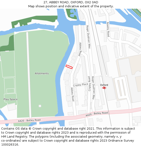 27, ABBEY ROAD, OXFORD, OX2 0AD: Location map and indicative extent of plot