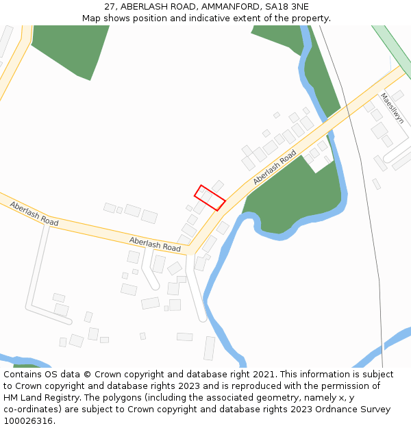 27, ABERLASH ROAD, AMMANFORD, SA18 3NE: Location map and indicative extent of plot
