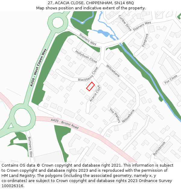 27, ACACIA CLOSE, CHIPPENHAM, SN14 6RQ: Location map and indicative extent of plot