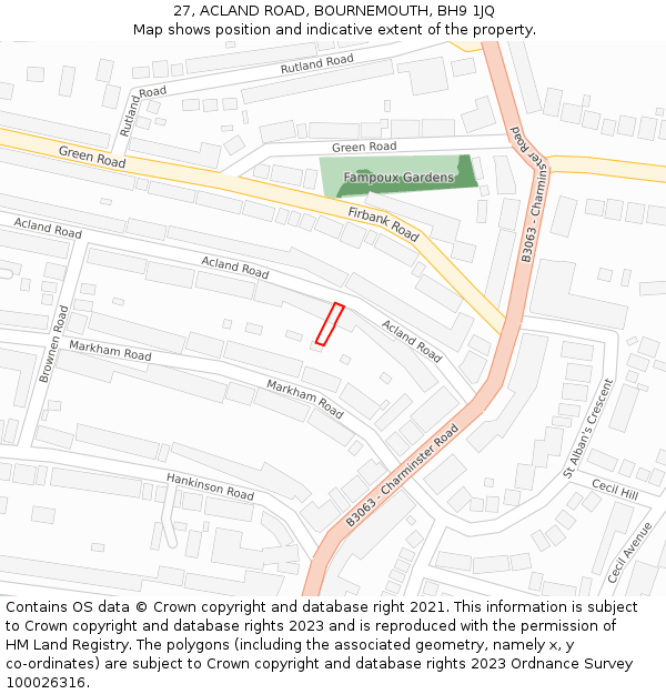 27, ACLAND ROAD, BOURNEMOUTH, BH9 1JQ: Location map and indicative extent of plot