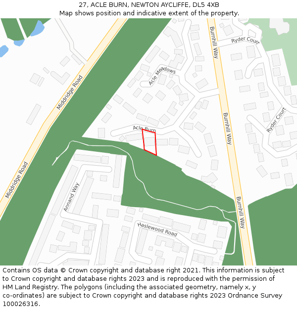 27, ACLE BURN, NEWTON AYCLIFFE, DL5 4XB: Location map and indicative extent of plot