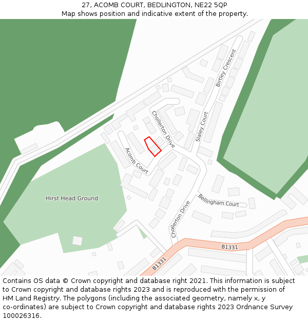 27, ACOMB COURT, BEDLINGTON, NE22 5QP: Location map and indicative extent of plot