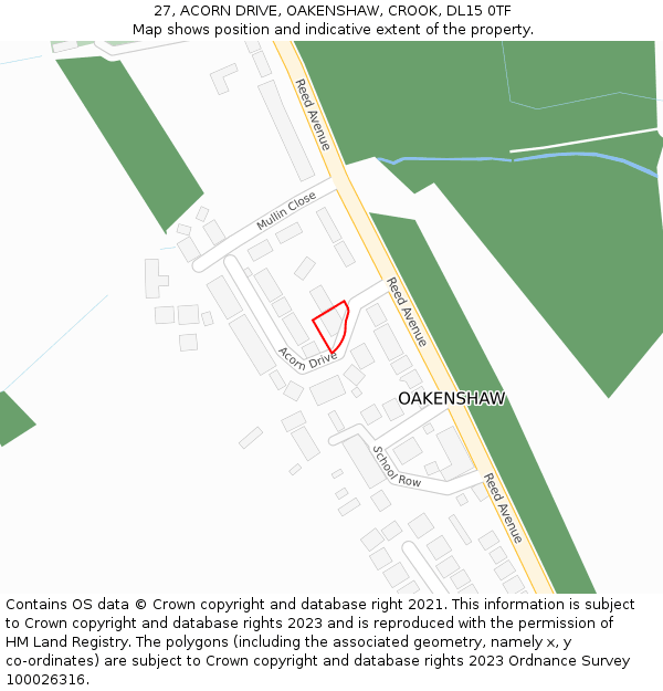 27, ACORN DRIVE, OAKENSHAW, CROOK, DL15 0TF: Location map and indicative extent of plot