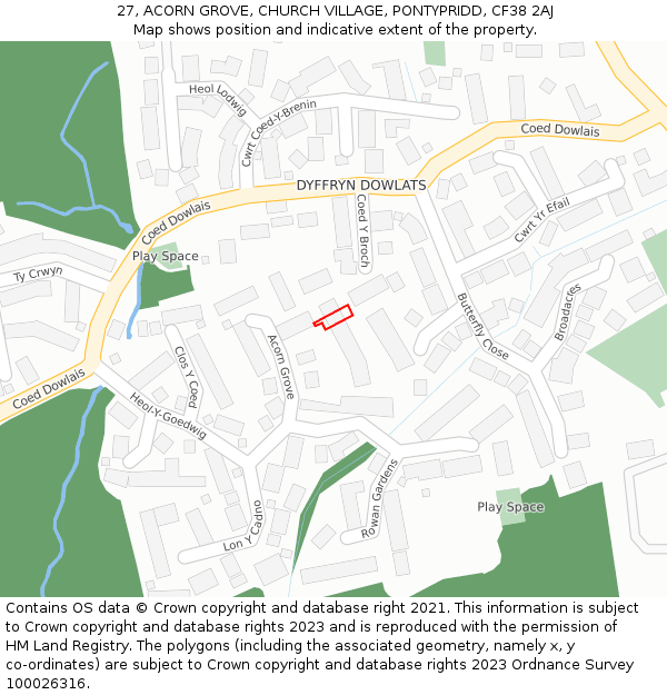 27, ACORN GROVE, CHURCH VILLAGE, PONTYPRIDD, CF38 2AJ: Location map and indicative extent of plot