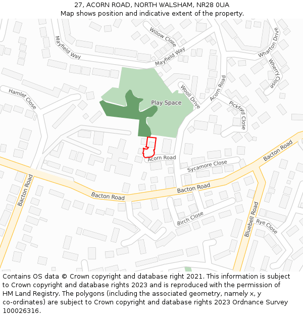 27, ACORN ROAD, NORTH WALSHAM, NR28 0UA: Location map and indicative extent of plot