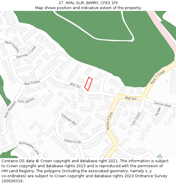 27, AFAL SUR, BARRY, CF63 1FX: Location map and indicative extent of plot