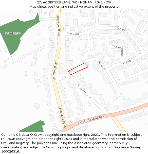 27, AGGISTERS LANE, WOKINGHAM, RG41 4DW: Location map and indicative extent of plot