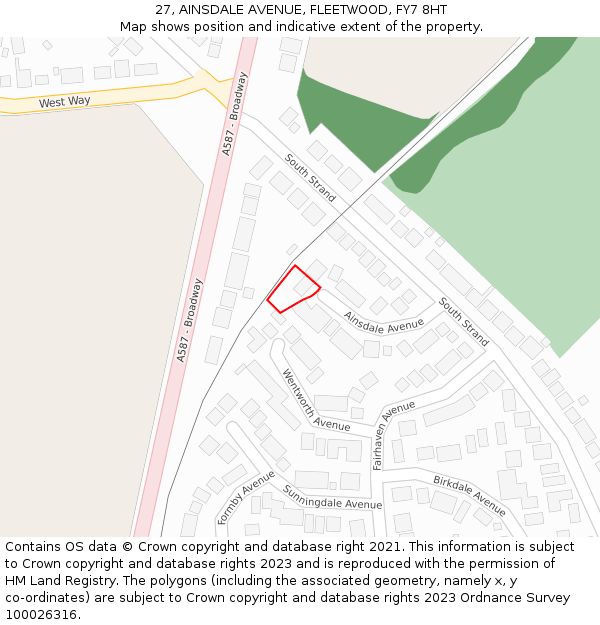 27, AINSDALE AVENUE, FLEETWOOD, FY7 8HT: Location map and indicative extent of plot
